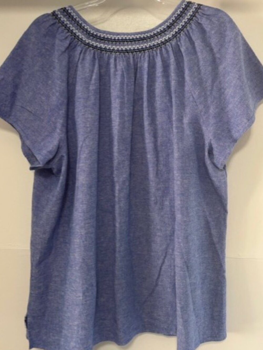 Talbots Plus Womens Blue Short Sleeve Linen Embroidered Tunic Top 2X Boho Casual - Picture 2 of 7